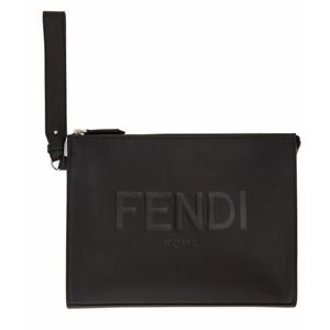 FENDI logo embossed leather wristlet pouch
